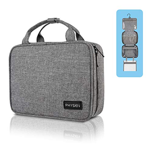 PHYSEN Neceser de Viaje Para Colgar, Neceser Impermeable con Asa, Organizador de Maquillaje con 4 Compartimentos y 1 Gancho Estable Para Mujeres, Hombres, Viajes, Almacenamiento en Casa