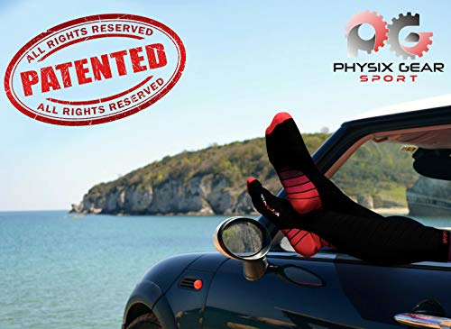 Physix Gear Sport Calcetines de compresión, los Mejores Calcetines compresión Mujer y Hombre para el Dolor de pies y Gemelos, Medias de compresión Hombre y Mujer, 1 par, L/XL, Negro/Rojo