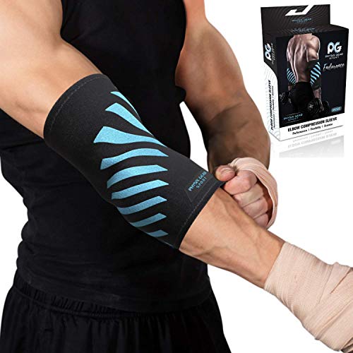 Physix Gear Sport Coderas Deportivas de Neopreno, Las Mejores Coderas epicondilitis para Hombre y Mujer, Coderas para tendinitis, Codo Golfista y Codo tenista, 1 Pack, M, Azul/Negro