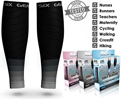 Physix Gear Sport Medias compresión Hombre y Mujer, Las Mejores pantorrilleras Running para Mejorar la circulación, Perneras Ciclismo para recuperar los músculos, 1 par, L/XL, Negro/Gris