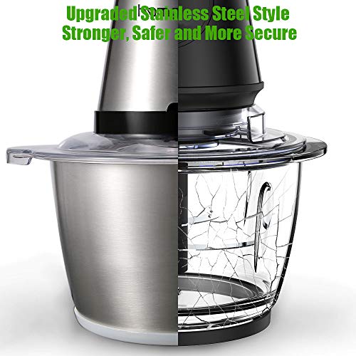 Picadora de Acero Inoxidable, Homgeek Trituradora de Alimentos de 300 vatios, Modo de 2 Velocidades, 1.8L de Gran Capacidad, Hoja Ajustable 4D, Sin BPA, Negro