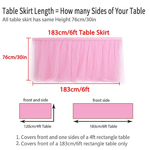 PiccoCasa - Falda de mesa de tul rosa para mesas rectangulares de 1,8 m, para fiesta de cumpleaños, boda, decoración de mesa mullida de 76 x 182 cm