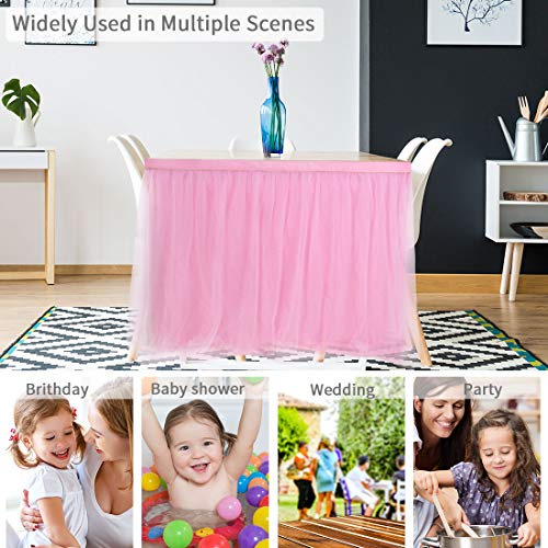 PiccoCasa - Falda de mesa de tul rosa para mesas rectangulares de 1,8 m, para fiesta de cumpleaños, boda, decoración de mesa mullida de 76 x 182 cm