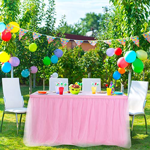 PiccoCasa - Falda de mesa de tul rosa para mesas rectangulares de 1,8 m, para fiesta de cumpleaños, boda, decoración de mesa mullida de 76 x 182 cm