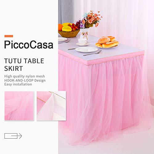 PiccoCasa - Falda de mesa de tul rosa para mesas rectangulares de 1,8 m, para fiesta de cumpleaños, boda, decoración de mesa mullida de 76 x 182 cm