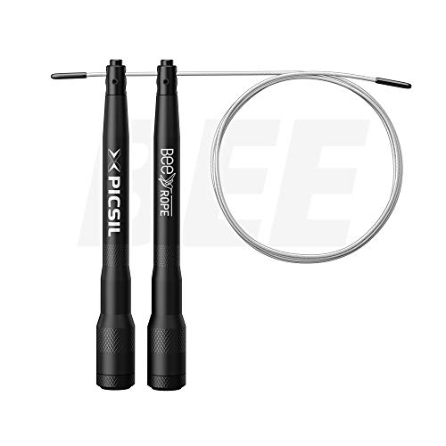 PicSil Comba Bee Rope Aluminio Resistente Cuerda de Saltar Ligera 0,21g de Peso con Cable Ajustable para Alta Velocidad Profesionales Hombres y Mujeres del Fitness y Cross Training (Negro)