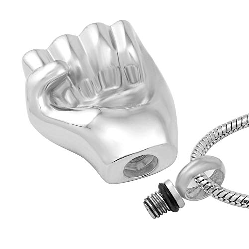 PicZhiwenture Memorial Collares Joyería de cremación de Estilo Punky en Forma de puño para Cenizas Colgante Collar de urnas conmemorativas de Acero Inoxidable para Hombres/Mujeres 4 Colores-Plata