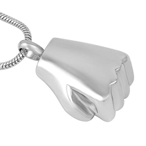 PicZhiwenture Memorial Collares Joyería de cremación de Estilo Punky en Forma de puño para Cenizas Colgante Collar de urnas conmemorativas de Acero Inoxidable para Hombres/Mujeres 4 Colores-Plata