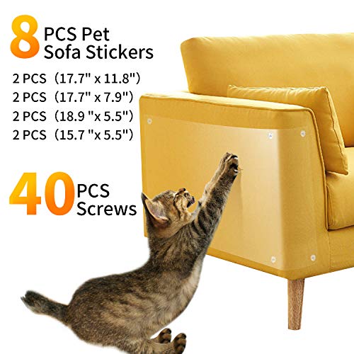 Pidsen Protector de Muebles Gatos, 8PCS Transparente Autoadhesivas contra Arañazos de Gato Protector con 40 Tornillos Rascador para Gatos y Perro, Protector de sofá para Detener