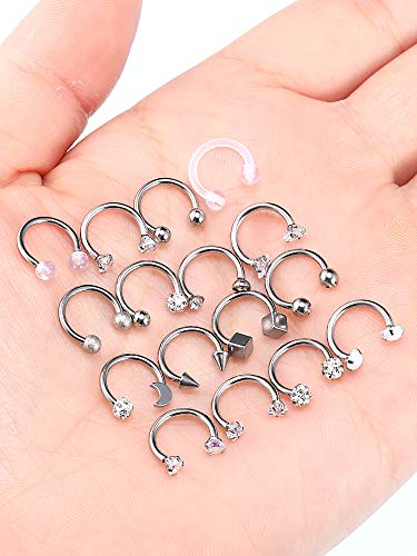 Piercing de aro de acero inoxidable quirúrgico, para cartílago, helix, tragus, cejas, calibre 16 (estilo 4)