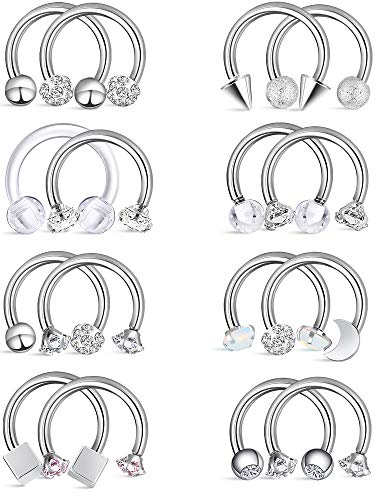 Piercing de aro de acero inoxidable quirúrgico, para cartílago, helix, tragus, cejas, calibre 16 (estilo 4)