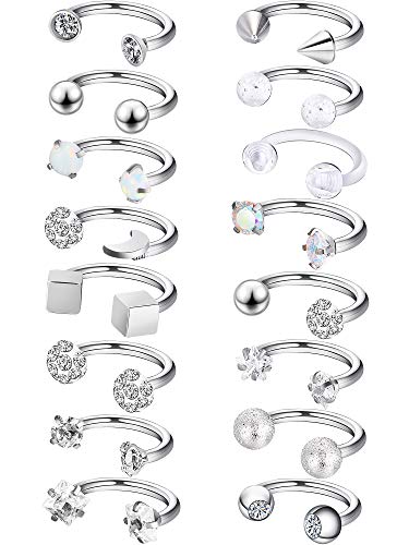 Piercing de aro de acero inoxidable quirúrgico, para cartílago, helix, tragus, cejas, calibre 16 (estilo 4)