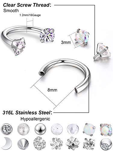 Piercing de aro de acero inoxidable quirúrgico, para cartílago, helix, tragus, cejas, calibre 16 (estilo 4)