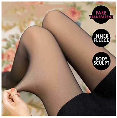 Piernas perfectas adelgaza falso translúcido cálida lana de pantimedias, mujeres Fleece forrado caliente medias térmicas - medias de invierno (Coffee,85g)