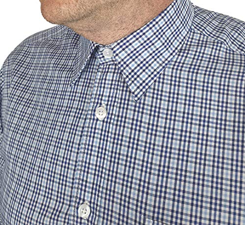 Pierre Cardin Hombre Camisa a Rayas o a Cuadros Manga Larga con Bordado de Firma (XL, Navy/Sky)