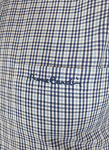 Pierre Cardin Hombre Camisa a Rayas o a Cuadros Manga Larga con Bordado de Firma (XL, Navy/Sky)