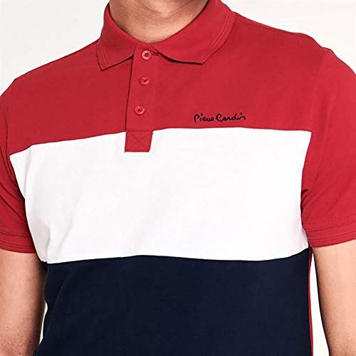 Pierre Cardin - New Season - Polo de piqué para hombre, 100% algodón, corte y costura, con cuello de piqué, con bordado de la firma rojo/azul marino XL