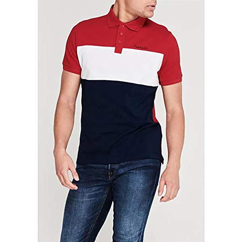 Pierre Cardin - New Season - Polo de piqué para hombre, 100% algodón, corte y costura, con cuello de piqué, con bordado de la firma rojo/azul marino XL