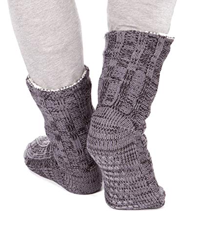 Pierre Roche Hombre Punto Grueso Completamente Forro Polar Pantuflas/Calcetines con pinza de Suelas - Gris, One Size