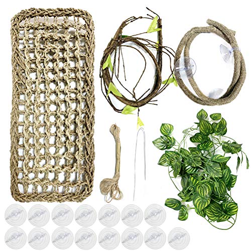 PietyPet 20 Piezas Reptiles Lagartija Decoración del hábitat, Dragon Barbudo Hamaca Hamaca Reptil con Enredaderas Artificiales y Plantas para Camaleón, lagartos, Gecko, Serpientes, Ranas, Tortuga