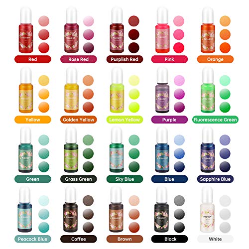 Pigmento para Resina Epoxi, Colorante Jabones 10ml*20 Colores - MENNYO Tinte natural líquido para Kit Hacer Velas, Fabrica Slime, Bomba de Baño, Pintura, DIY Manualidades