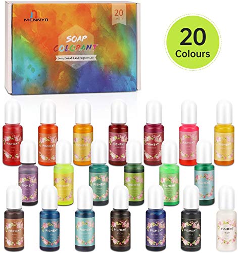 Pigmento para Resina Epoxi, Colorante Jabones 10ml*20 Colores - MENNYO Tinte natural líquido para Kit Hacer Velas, Fabrica Slime, Bomba de Baño, Pintura, DIY Manualidades
