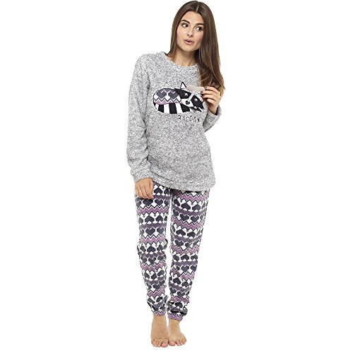 Pijama de Pijamas cómodos Pijamas Snuggle Pijamas cálidos Pijama Twosie Set | Desgaste salón Suave para Las Mujeres para Las Mujeres (XL, Mapache soñoliento Gris)