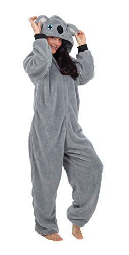 Pijama Entero Mujer con Unicornios Koala Perro Gato Koala Dinosaurio Pijamas de Animales Onesie Todo en Uno (S, Koala Gris)