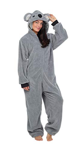 Pijama Entero Mujer con Unicornios Koala Perro Gato Koala Dinosaurio Pijamas de Animales Onesie Todo en Uno (S, Koala Gris)