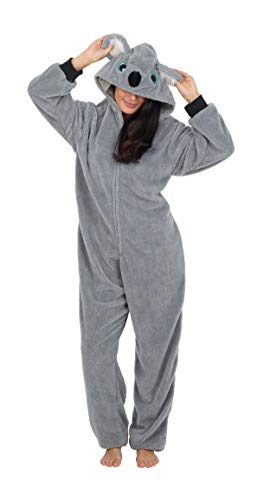 Pijama Entero Mujer con Unicornios Koala Perro Gato Koala Dinosaurio Pijamas de Animales Onesie Todo en Uno (S, Koala Gris)