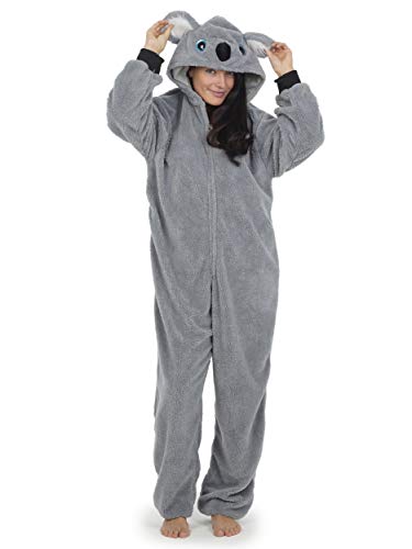 Pijama Entero Mujer con Unicornios Koala Perro Gato Koala Dinosaurio Pijamas de Animales Onesie Todo en Uno (S, Koala Gris)