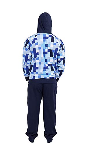 Pijama Hombre Invierno Sudadera Gimnasio 100% Algodón Mangas Largas Set Suave Cómodo Ropa de Dormir (Azul Pixel, L)