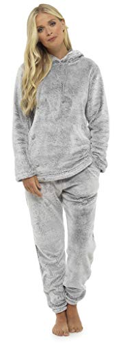 Pijama Mujer Invierno Suave Cómodo con Plumas Prosecco Estrellas Vario Estilos Pijamas Invernal Regalo para Ella (Capucha Dos Tonos Gris, M)