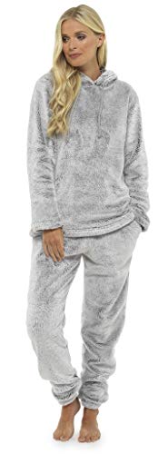 Pijama Mujer Invierno Suave Cómodo con Plumas Prosecco Estrellas Vario Estilos Pijamas Invernal Regalo para Ella (Capucha Dos Tonos Gris, M)