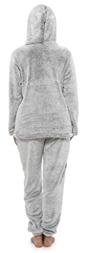 Pijama Mujer Invierno Suave Cómodo con Plumas Prosecco Estrellas Vario Estilos Pijamas Invernal Regalo para Ella (Capucha Dos Tonos Gris, XL)
