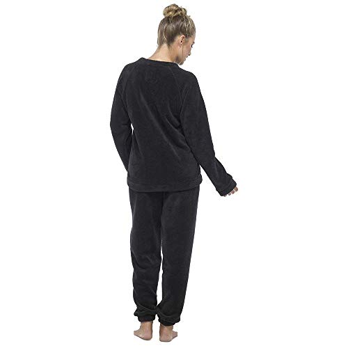 Pijama Mujer Invierno Suave Cómodo con Plumas Prosecco Estrellas Vario Estilos Pijamas Invernal Regalo para Ella (Pluma Negra y Rosa, L)