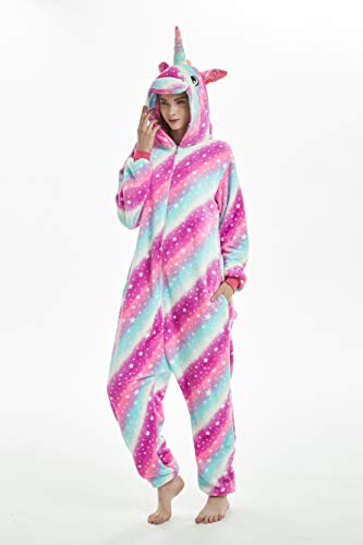 Pijama para Animal Adultos Capucha Unicornio Ropa De Dormir Dibujos Animados Invierno Pijama (Rose Star, L Medida para Altura 165-175 CM (65"-68.8"))