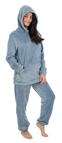 Pijamas para Damas de Mujer Damas Pijama de Pijama cálido cálido | pantalón de Franela o pantalón de Franela de Pijama Mujeres (M, Azul con Capucha)