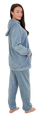 Pijamas para Damas de Mujer Damas Pijama de Pijama cálido cálido | pantalón de Franela o pantalón de Franela de Pijama Mujeres (M, Azul con Capucha)