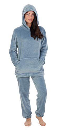 Pijamas para Damas de Mujer Damas Pijama de Pijama cálido cálido | pantalón de Franela o pantalón de Franela de Pijama Mujeres (M, Azul con Capucha)