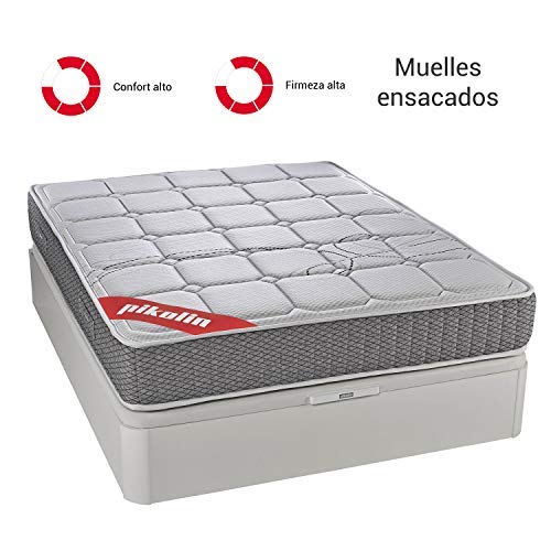 PIKOLIN Colchón 90x190 de muelles ensacados visco, firmeza Alta, Reversible, máxima Calidad, Alto 27 cm - Colchones Troas