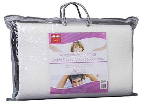 Pikolin Home - Almohada viscoelástica ergonómica, con doble funda, acabado aloe vera, firmeza media-baja, 30x50cm, altura 7-11cm