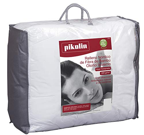 Pikolin Home - Edredón/Relleno nórdico fibra bambú, otoño-invierno, 300gr/m², color blanco, 240x220cm-Cama 150/160 (Todas las medidas)