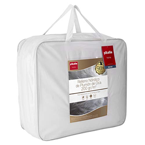 Pikolin Home - Edredón/Relleno nórdico natural de plumón de oca 98% antiácaros, funda 100% algodón de satén, 200gr/m², 260x240cm-Cama 180 (Todas las medidas)