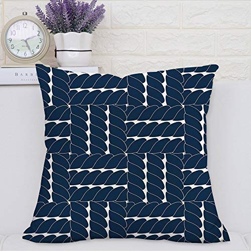 Pillow Case Cojín Cuadrado Print,Decoración azul marino, enrejado de cuerda Contraste geométrico Patrones náuticos Motivos étniAdecuado para Oficina, Familia, automóvil, cafetería, Tienda, 45x45cm