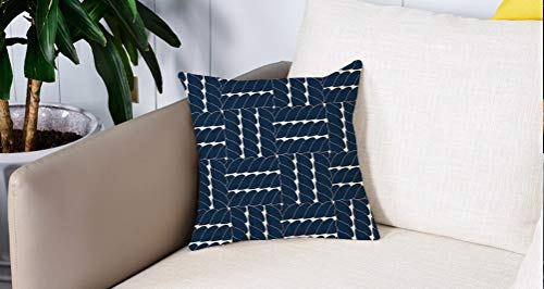 Pillow Case Cojín Cuadrado Print,Decoración azul marino, enrejado de cuerda Contraste geométrico Patrones náuticos Motivos étniAdecuado para Oficina, Familia, automóvil, cafetería, Tienda, 45x45cm