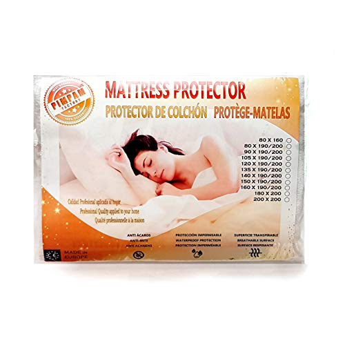 PIMPAM Factory Protector de Colchón Impermeable de Algodón, Transpirable y Antiácaros, Funda Cubre Colchón, Cubrecolchon para Cama, Fabricado en España. 90x190/200 cm