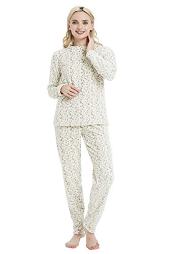 PimpamTex – Pijama Coralina de Mujer Otoño-Invierno de Manga Larga Polar Calentito con Tacto Suave – (M, Mozambique Beige)