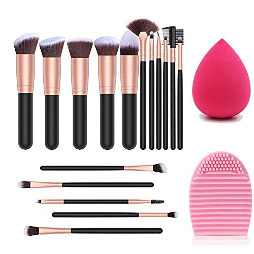 Pinceles de maquillaje 14 PCS Set de pinceles de maquillaje con esponja de maquillaje y limpiador de pinceles Pinceles sintéticos premium Face Powder Blush Eyeshadow Foundation