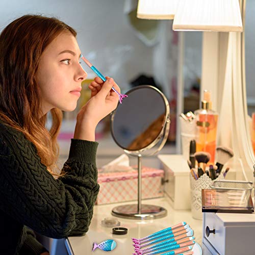 Pinceles de Maquillaje de Sirena Profesional Brochas de Maquillaje Forma de Cola de Sirena Cepillo de Maquillaje para Sombra de Ojos, Corrector, Delineador de Ojos, Juego de 11 Piezas